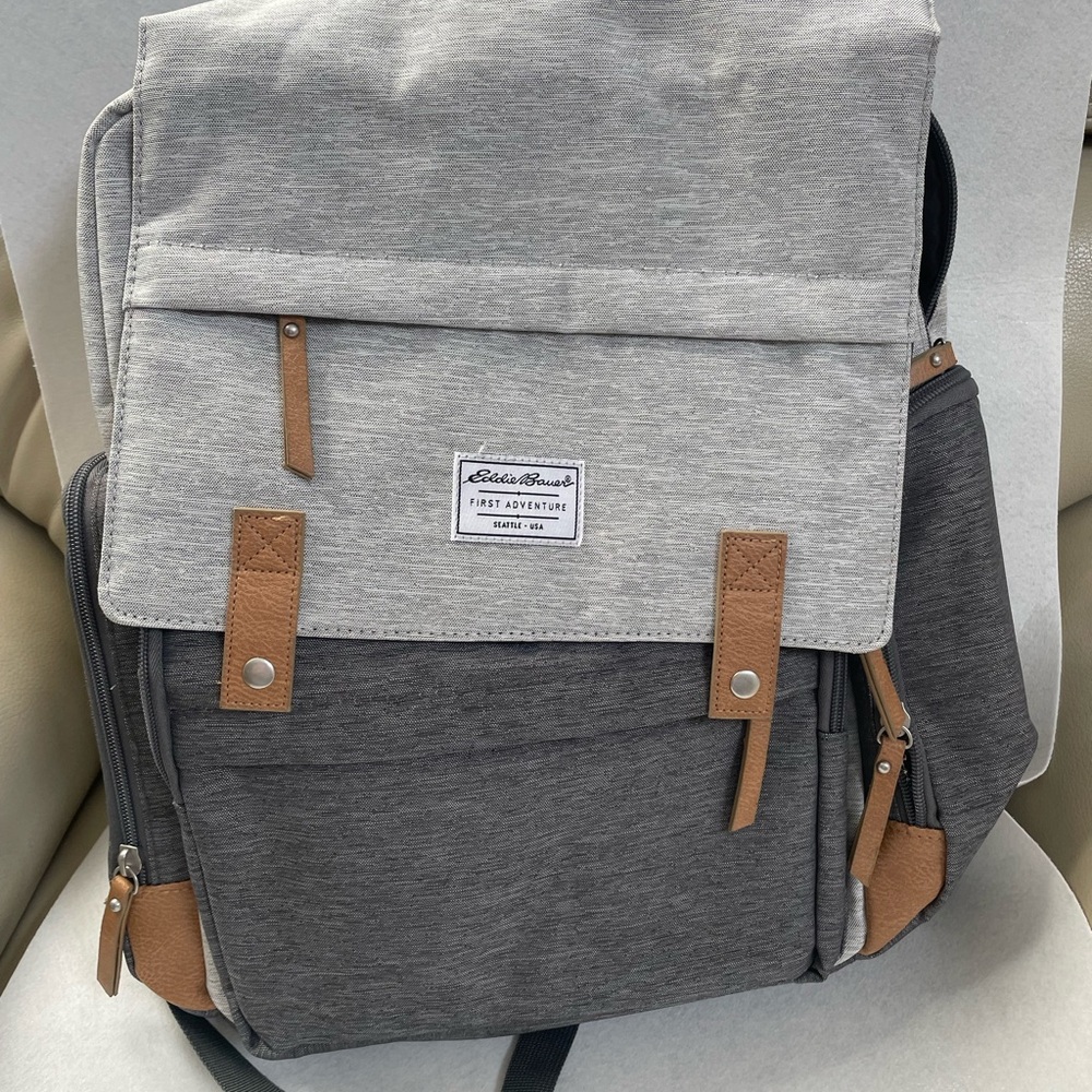 Eddie Bauer Light diaper bag or backpack with Tan Accents. For women or men.